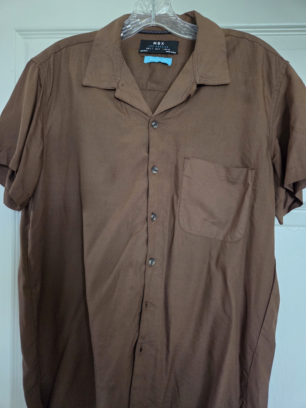 Men's Short-Sleeve Brown Camp-Collar Button-Down Shirt